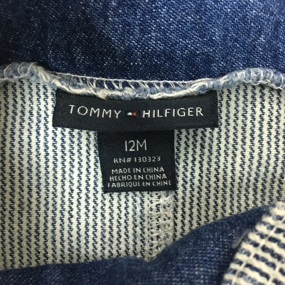 TOMMY HILFIGER Baby Overalls Denim Pinstripe Stripe Bibs Painter Patch Size 12M